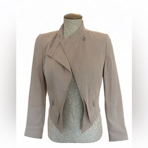 White House Black Market Taupe Leather Asymmetrical Zip Jacket